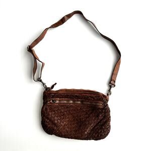 Langelotti‎ Italian Made Woven Brown Leather Crossbody Bag Purse
